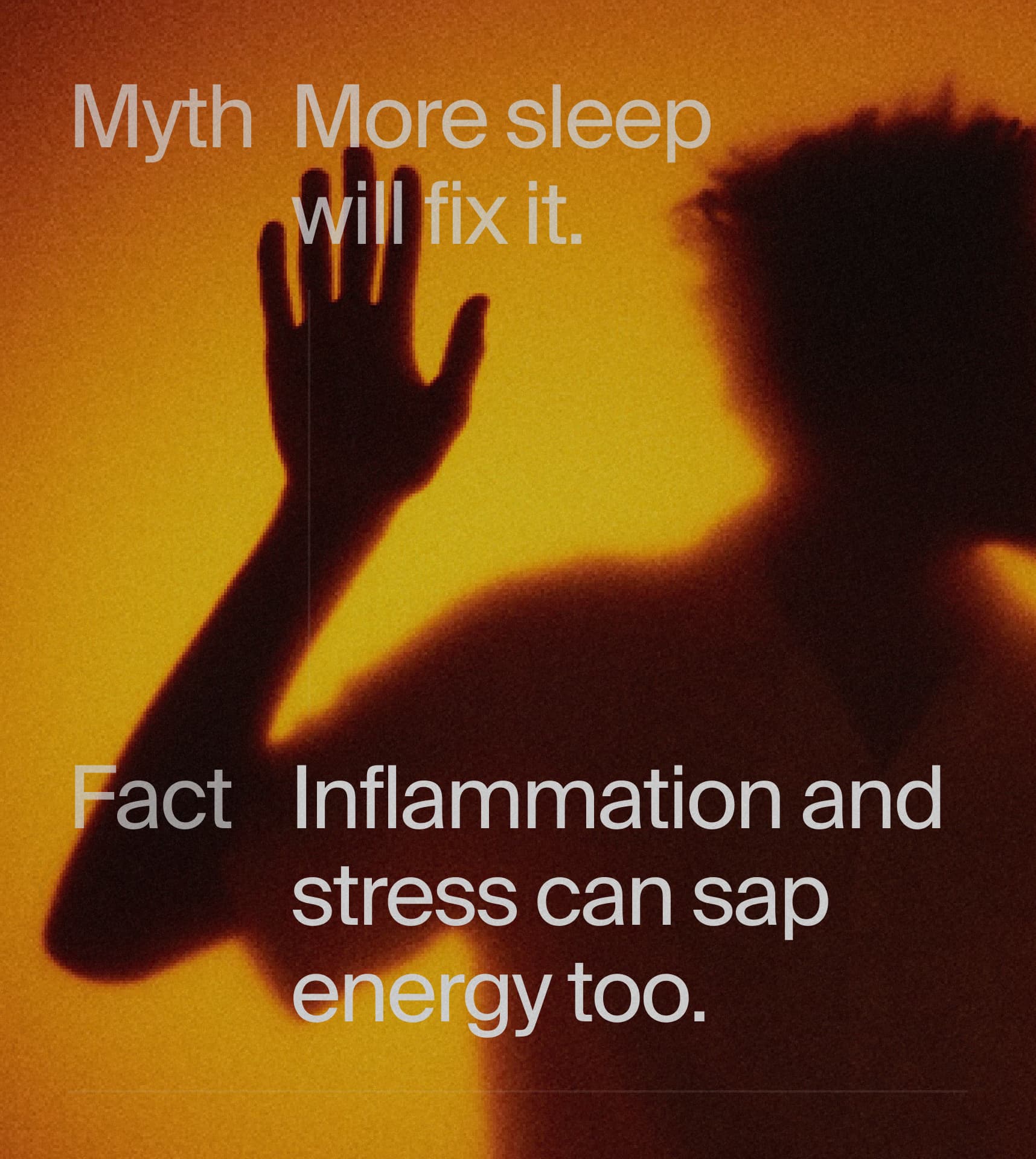 Myth: more sleep will fix it. Fact: inflammation and stress can sap energy too.